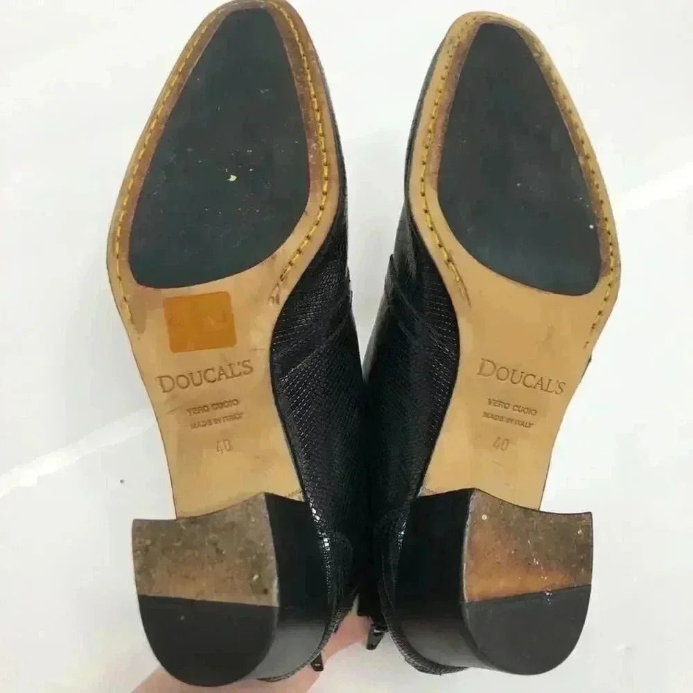 Doucal's Vintage Crocodile Print Leather Luxury Designer Black Booties Pointed - Picture 10 of 13